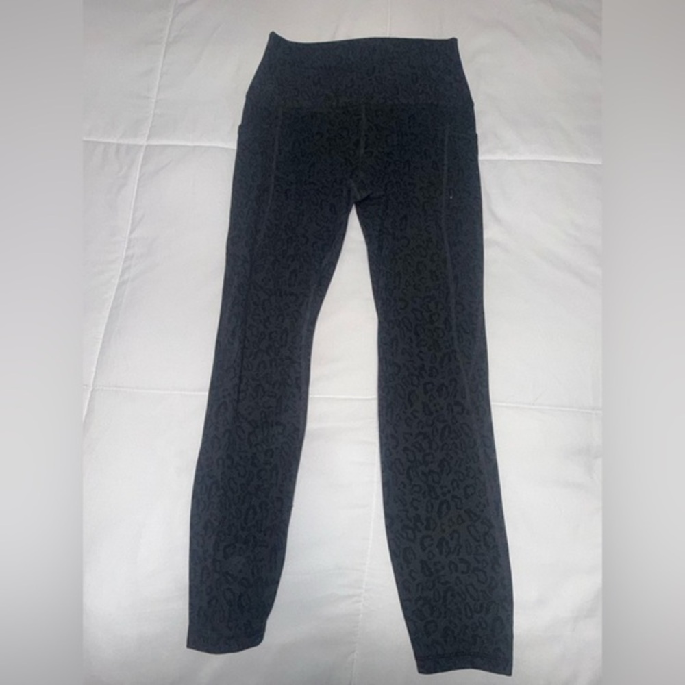 RBX Black High-Waist Leggings with Subtle Leopard Jacquard